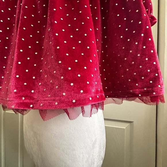 Cat & Jack Baby Velvet Red Dress with Silver Polka Dots - Picture 4 of 9